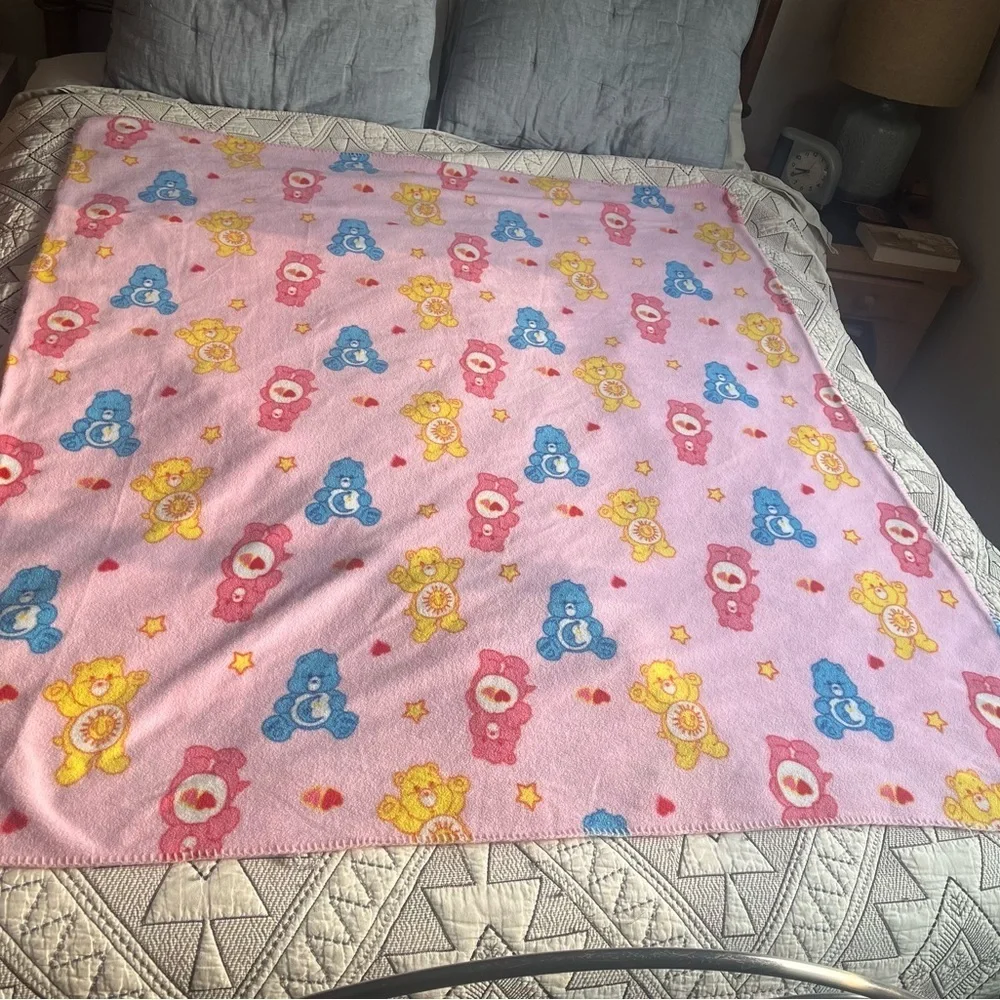 Care Bears 2003 Vintage Fleece Blanket Throw Pink Y2K Funshine Colorful Soft
